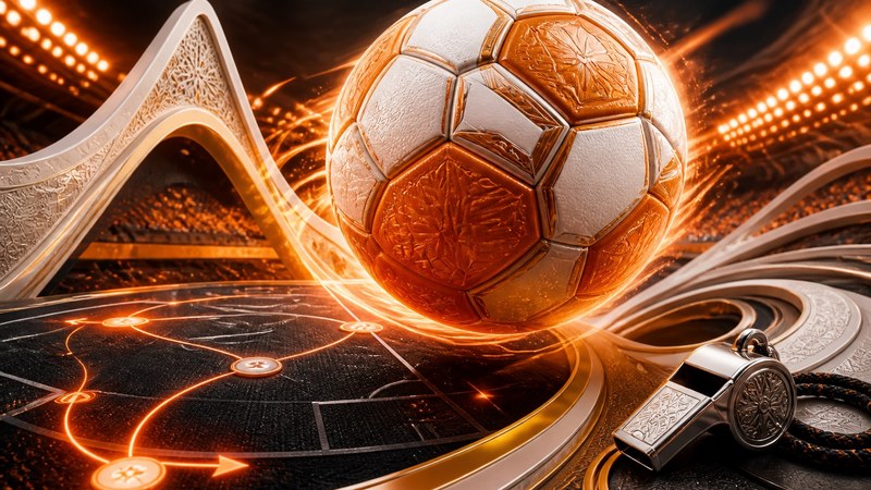Ilustrasi stadion sepak bola malam hari dengan lampu sorot