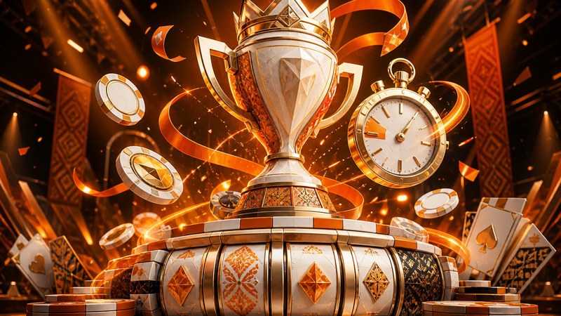 Ilustrasi trofi emas di podium dengan kinclong confetti